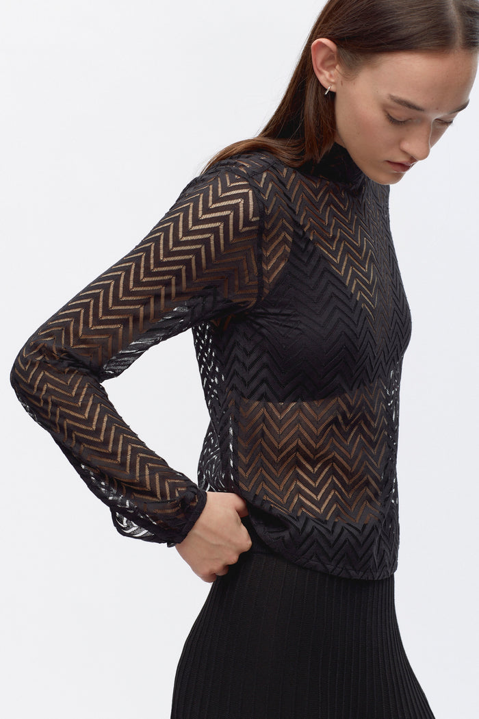Women's Lace Mockneck in Black