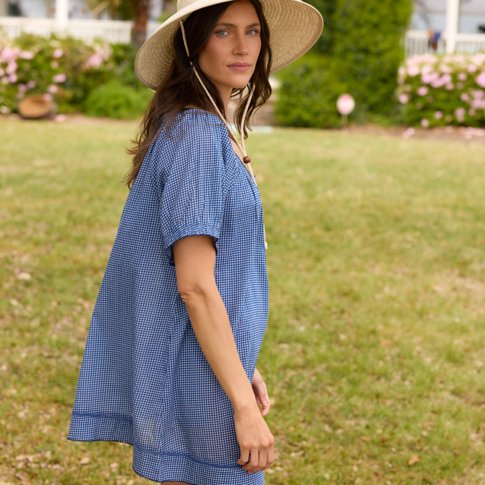 women's navy picnic gingham coverup
