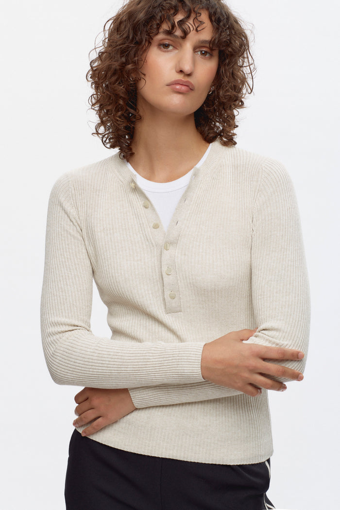 Women's Rib Henley in Natural