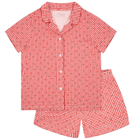 women's strawberry gingham collared pima pajamas set