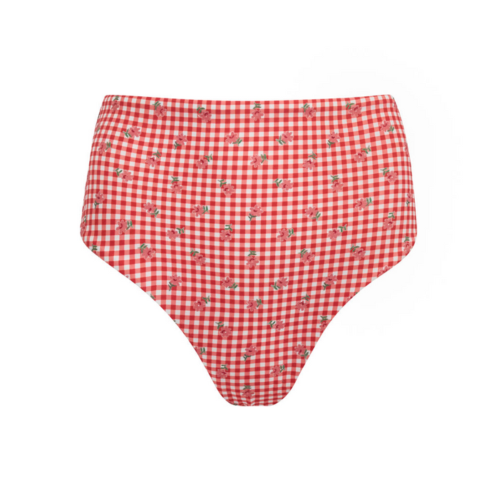 women's strawberry gingham high waisted bikini bottom