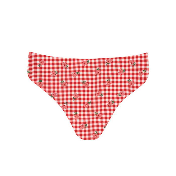 women's strawberry gingham mid rise bikini bottom