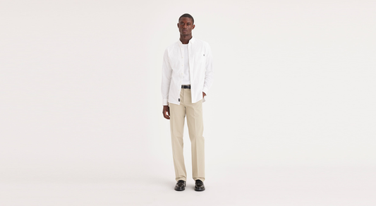 Front view of model wearing Safari Beige Workday Khakis, Classic Fit (Big and Tall).