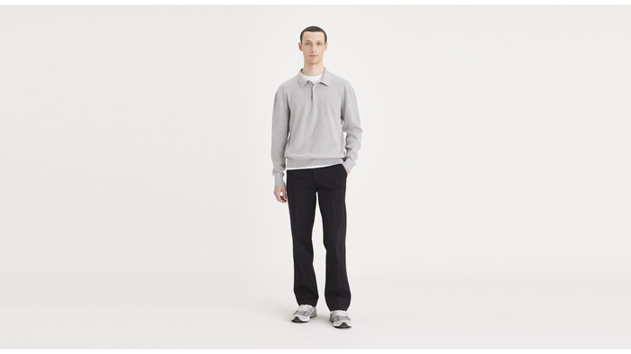 Front view of model wearing Black Workday Khakis, Classic Fit (Big and Tall).