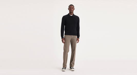 Front view of model wearing Dark Pebble Workday Khakis, Classic Fit (Big and Tall).