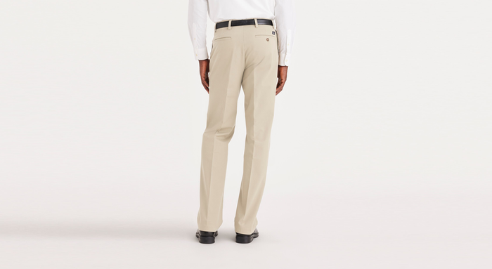Back view of model wearing Safari Beige Workday Khakis, Classic Fit (Big and Tall).
