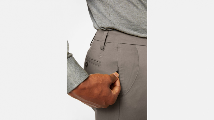 View of model wearing Dark Pebble Workday Khakis, Classic Fit (Big and Tall).