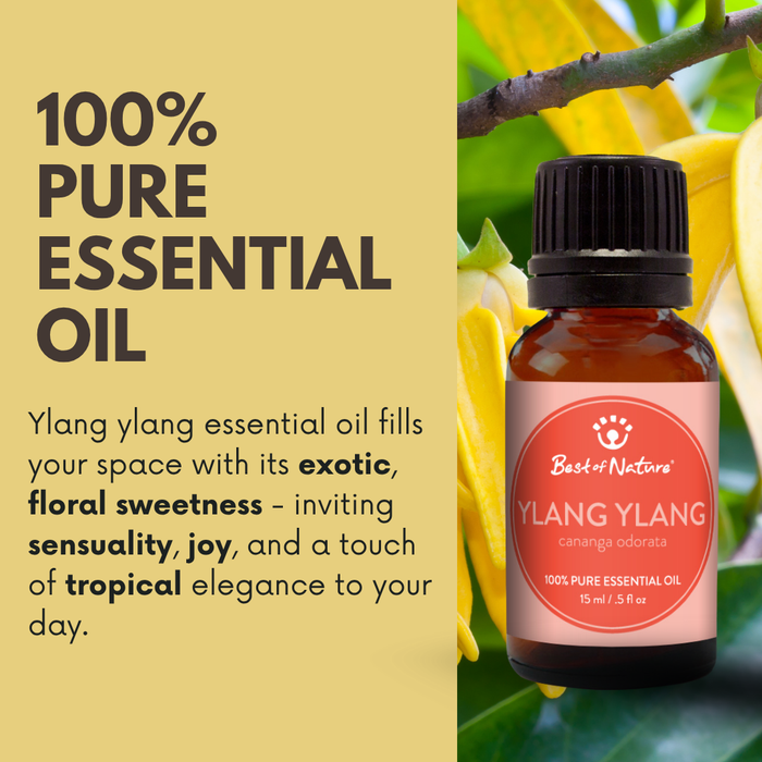 Ylang ylang essential oil fills your space with its exotic, floral sweetness - inviting sensuality, joy and a touch of tropical elegance to your day